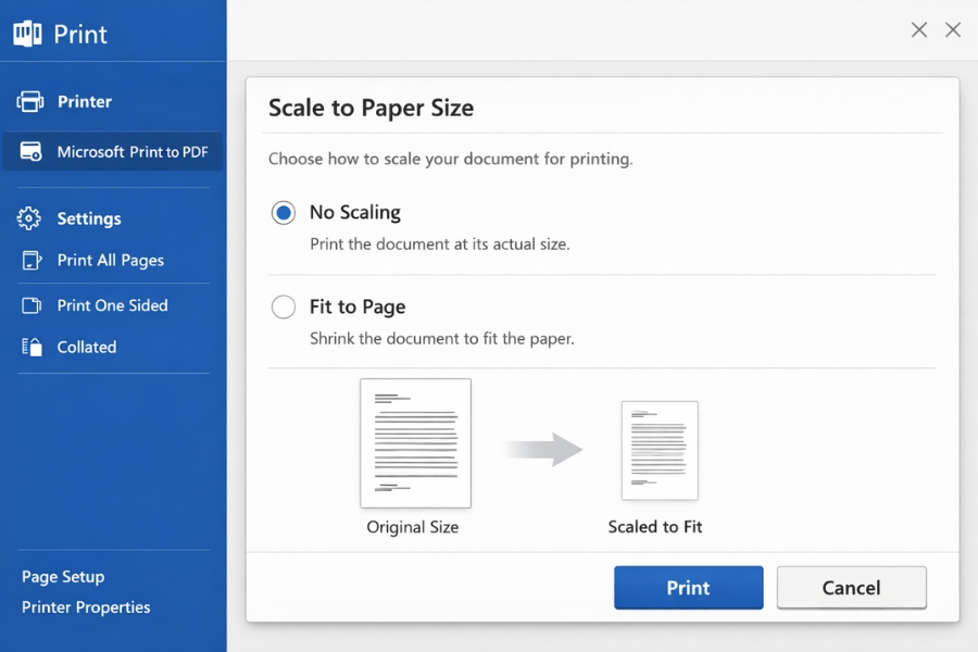 Lỗi In Bị Lệch Lề Office 365