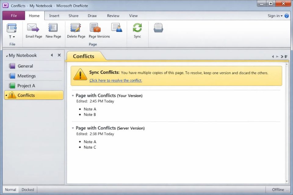 Lỗi đồng bộ OneNote bị xung đột OneNote 2010 9