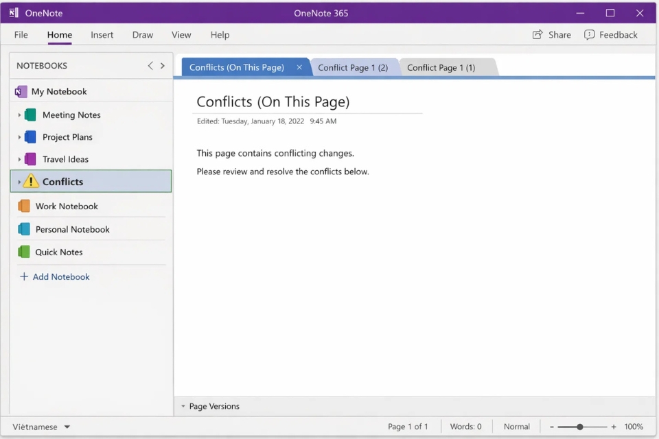 Lỗi đồng bộ OneNote bị xung đột OneNote 365 9