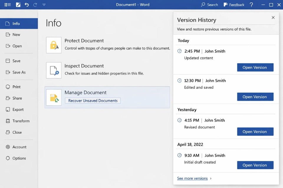 Cách khôi phục phiên bản (Version History) Office 2019 4