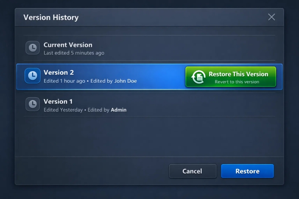 Cách khôi phục phiên bản (Version History) Office 365 10 Cách khôi phục phiên bản (Version History) Office 365 10