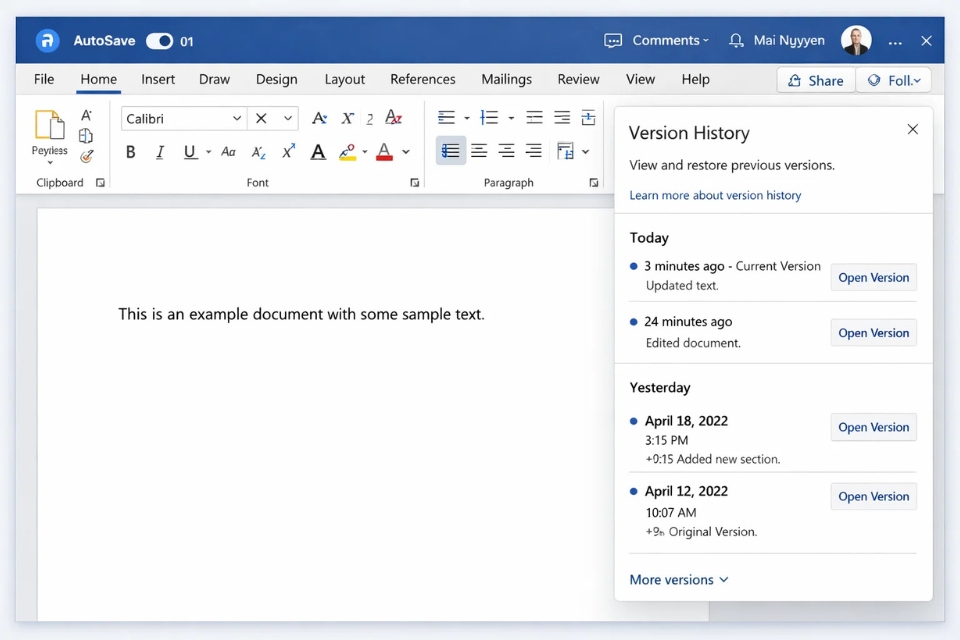 Cách khôi phục phiên bản (Version History) Office 365 11 Cách khôi phục phiên bản (Version History) Office 365 11