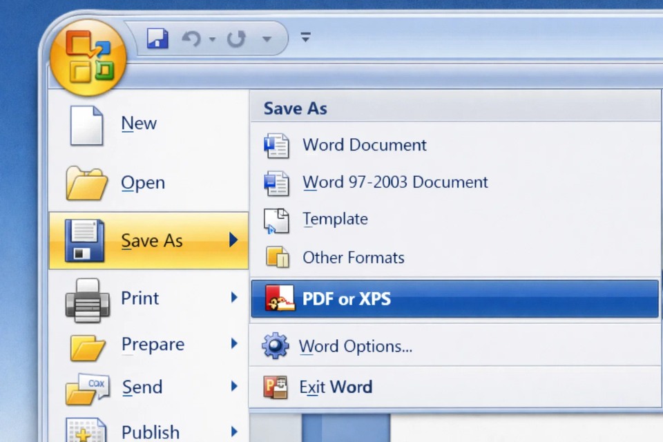 Cách lưu file Word sang PDF trong Office 2007 6 Cách lưu file Word sang PDF trong Office 2007 6