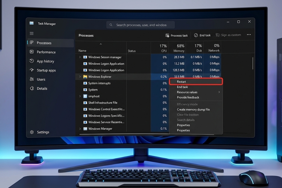 Sửa lỗi màn hình đen sau khi đăng nhập Windows 11 7