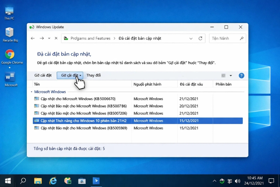 Sửa lỗi undoing changes Windows 10 11