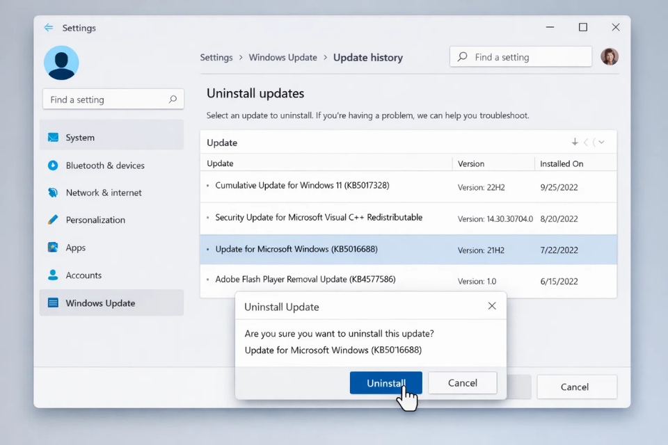 Sửa lỗi undoing changes Windows 11 11
