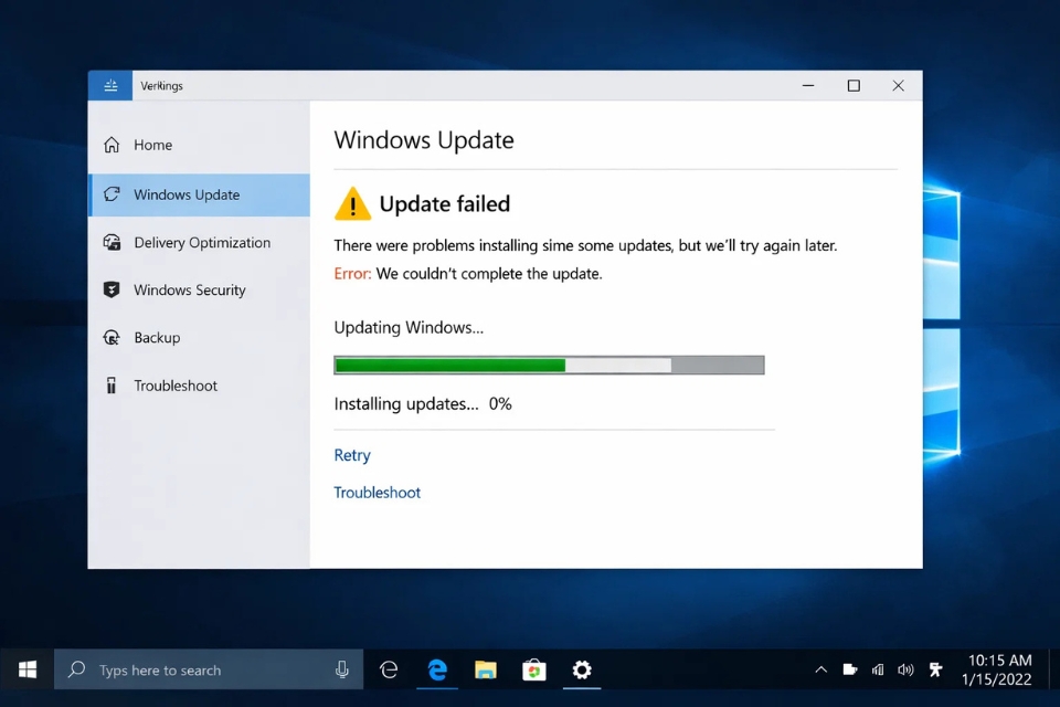 Sửa lỗi we couldn't complete the updates Windows 10 8