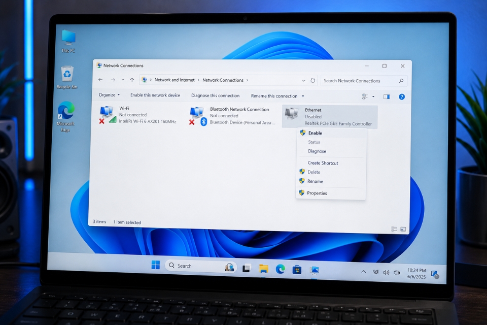Sửa lỗi Ethernet không nhận Windows 11 7