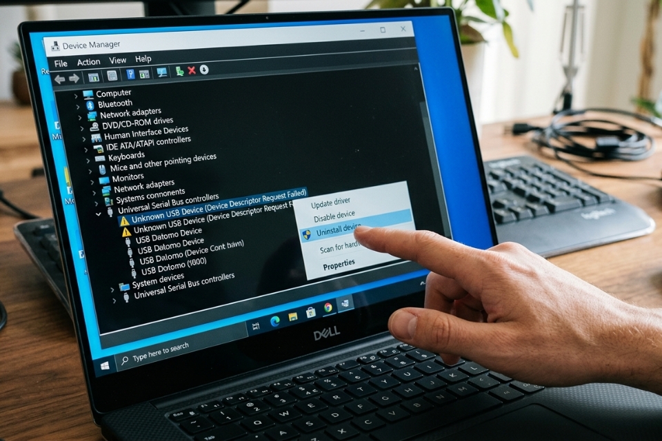 Sửa lỗi Unknown USB device descriptor request failed Windows 10 7