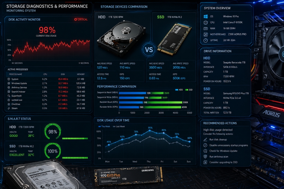 sửa lỗi 100% disk usage Windows 11 7