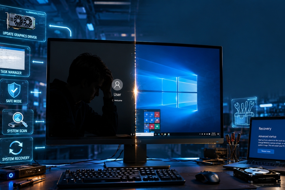 Sửa lỗi black screen after login Windows 10