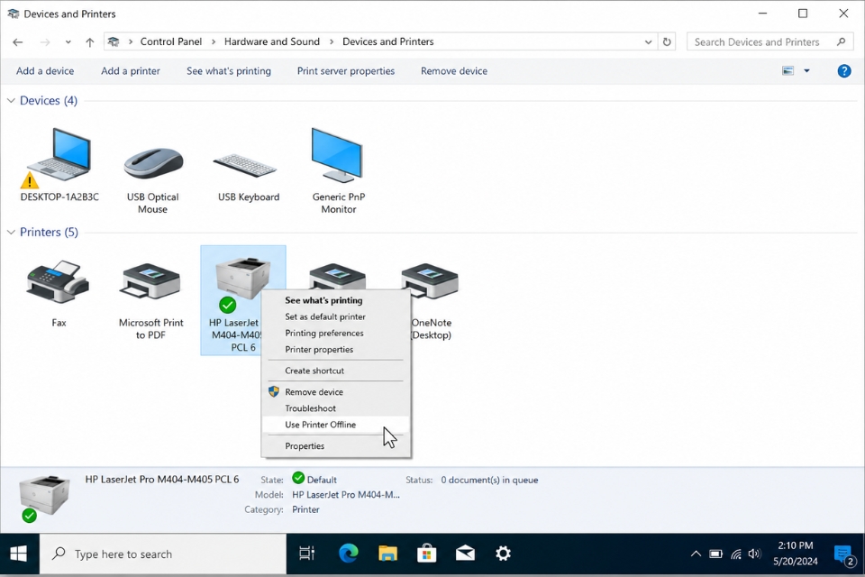 Sửa lỗi may in offline Windows 10 8