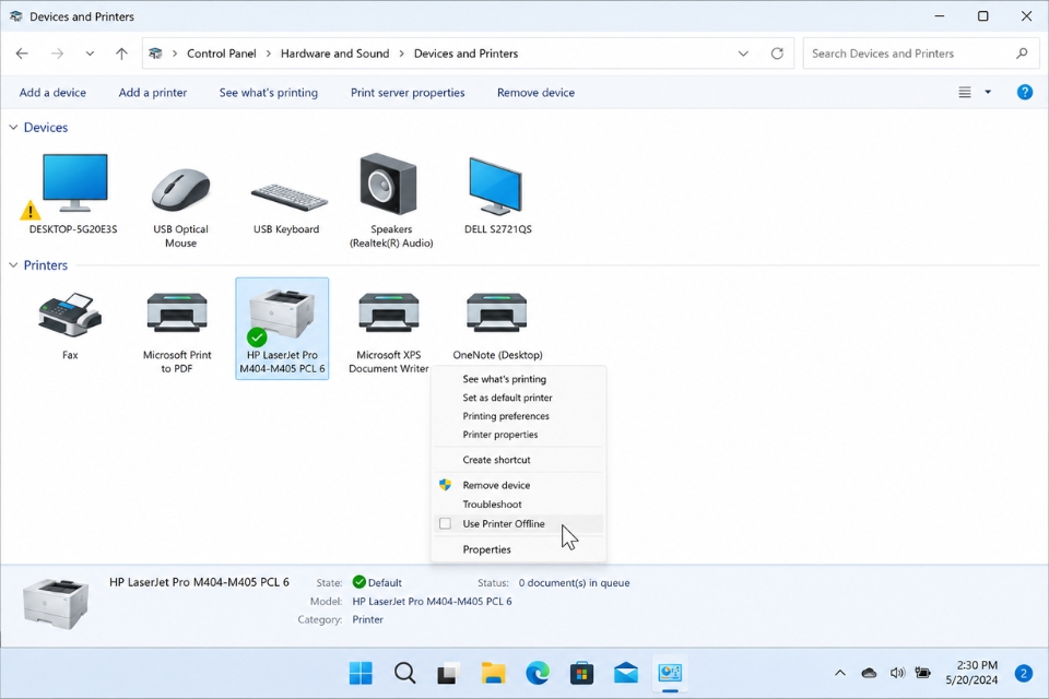 Sửa lỗi may in offline Windows 11 7