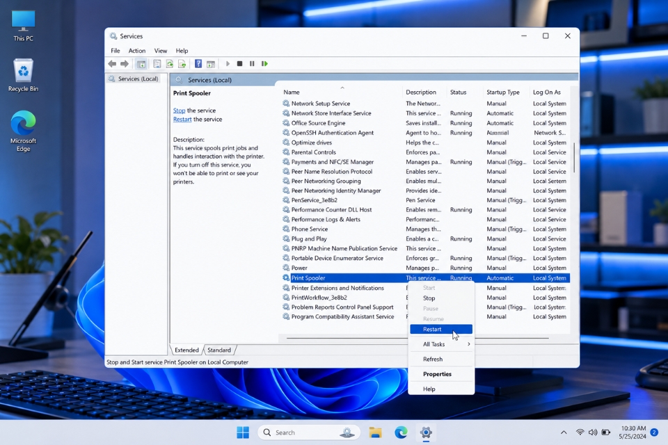 Sửa lỗi may in offline Windows 11 8
