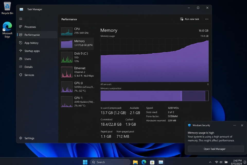 Sửa lỗi memory leak Windows 11 7 Sửa lỗi memory leak Windows 11 7