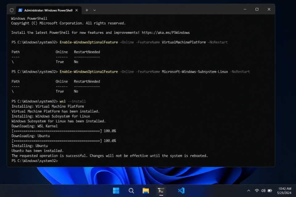 Sửa lỗi wslregisterdistribution failed 0x8007019e Windows 11 7