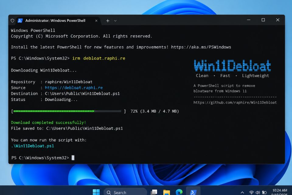 Debloat Windows 11 bằng script GitHub mới nhất 9