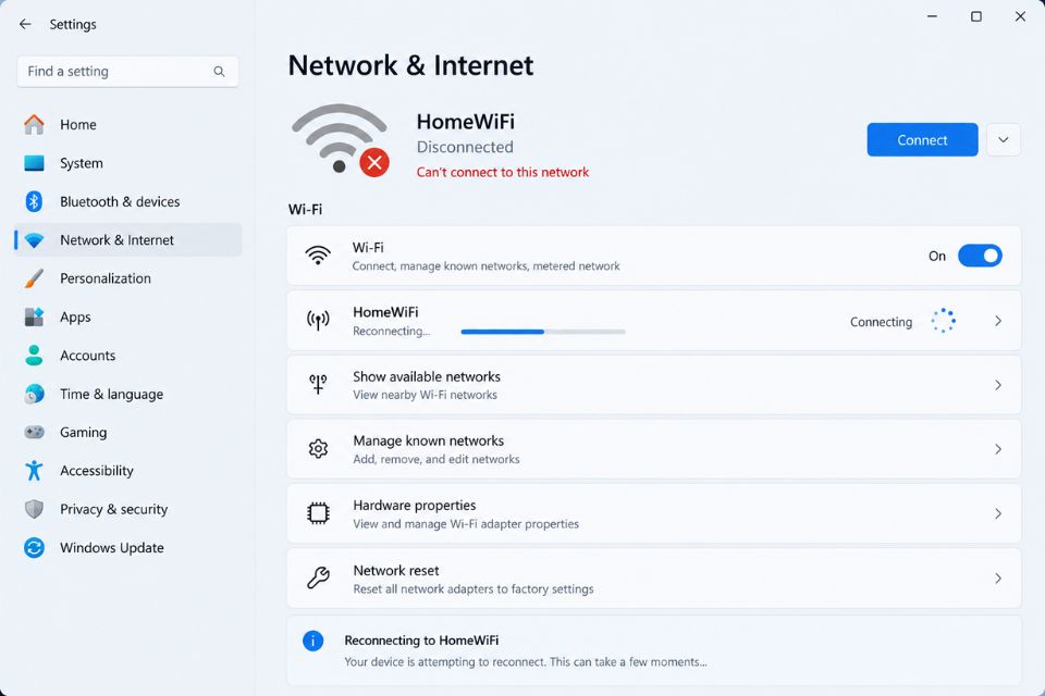 Fix lỗi không kết nối được WiFi Windows 11 chấm than vàng 7
