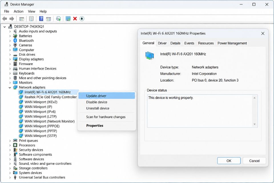 Fix lỗi không kết nối được WiFi Windows 11 chấm than vàng 11