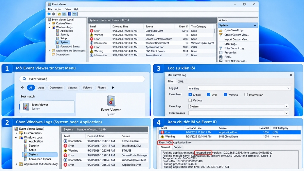 Kiểm Tra Log Lỗi Hệ Thống Bằng Event Viewer Win 11 Tìm Nguyên Nhân Crash