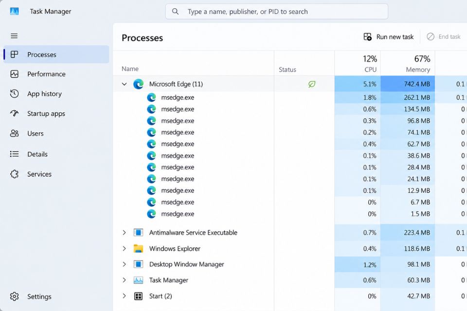 Lỗi Microsoft Edge tự động chạy ngầm trên Windows 11 8