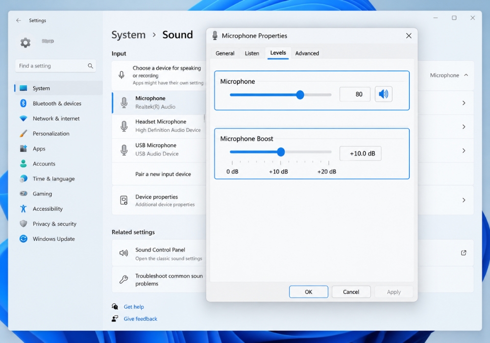 Micro bị nhỏ tiếng, rè vè vè trên Windows 11 sửa sao? Cách khắc phục hiệu quả 6 Micro bị nhỏ tiếng, rè vè vè trên Windows 11 sửa sao? Cách khắc phục hiệu quả 6