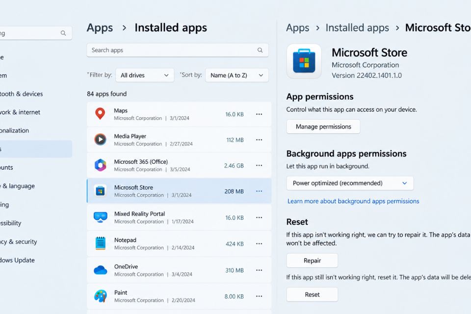 Microsoft Store báo Error không tải được app Windows 11 7