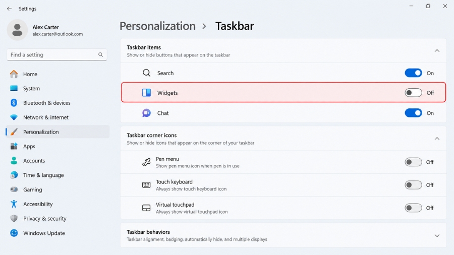 Tắt Các Widget Tin Tức Thời Tiết Trên Taskbar Win 11