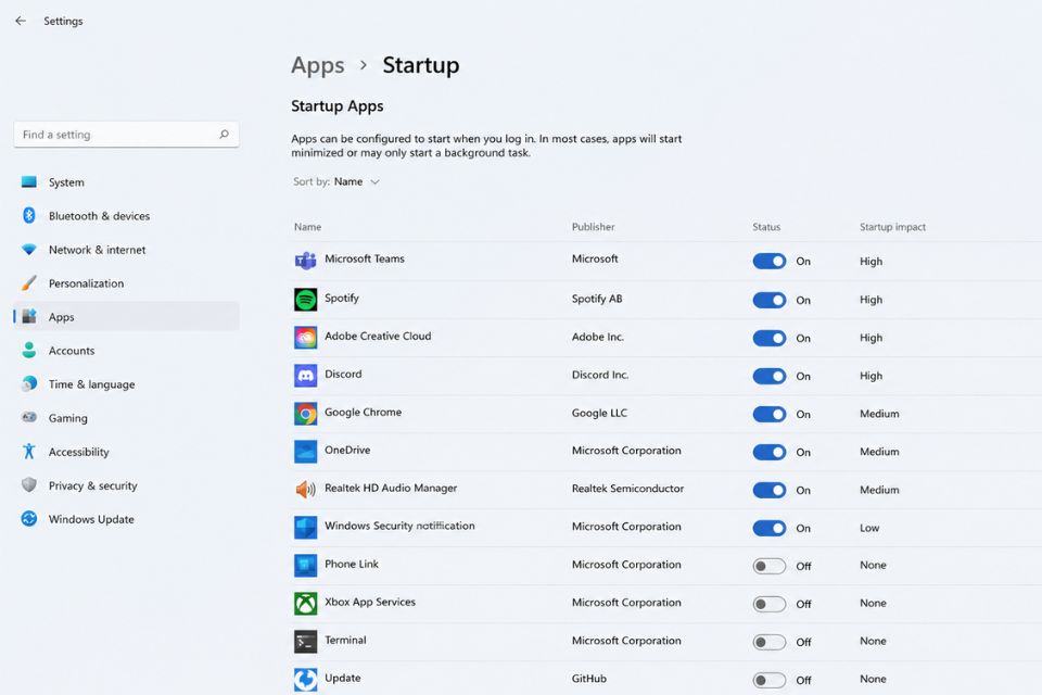 Tắt Startup Apps trên Windows 11 giúp giảm thời gian khởi động máy 9