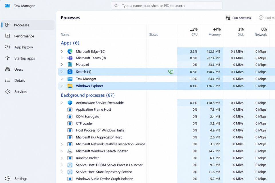 Thanh Search Windows 11 bị đơ lag không gõ được chữ 6