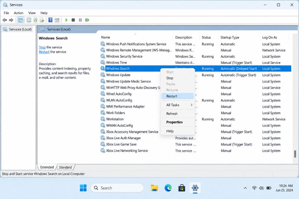 Thanh Search Windows 11 bị đơ lag không gõ được chữ 8