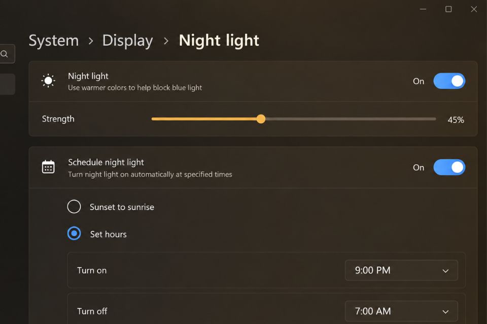 Cách bật chế độ ban đêm Night Light giảm ánh sáng xanh trên Windows 11 7