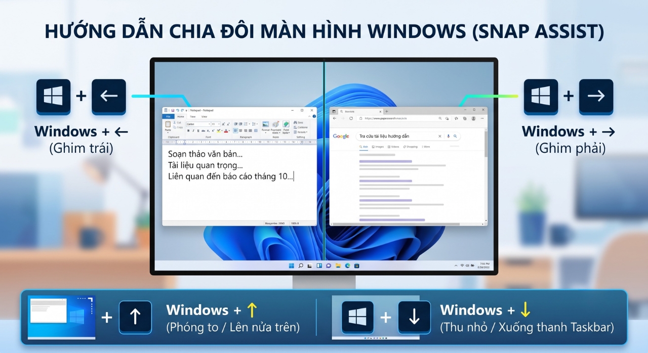 Hướng Dẫn Sử Dụng Phím Tắt Chia Đôi Và Chia 4 Màn Hình (Snap Layouts) Trên Windows 11 4